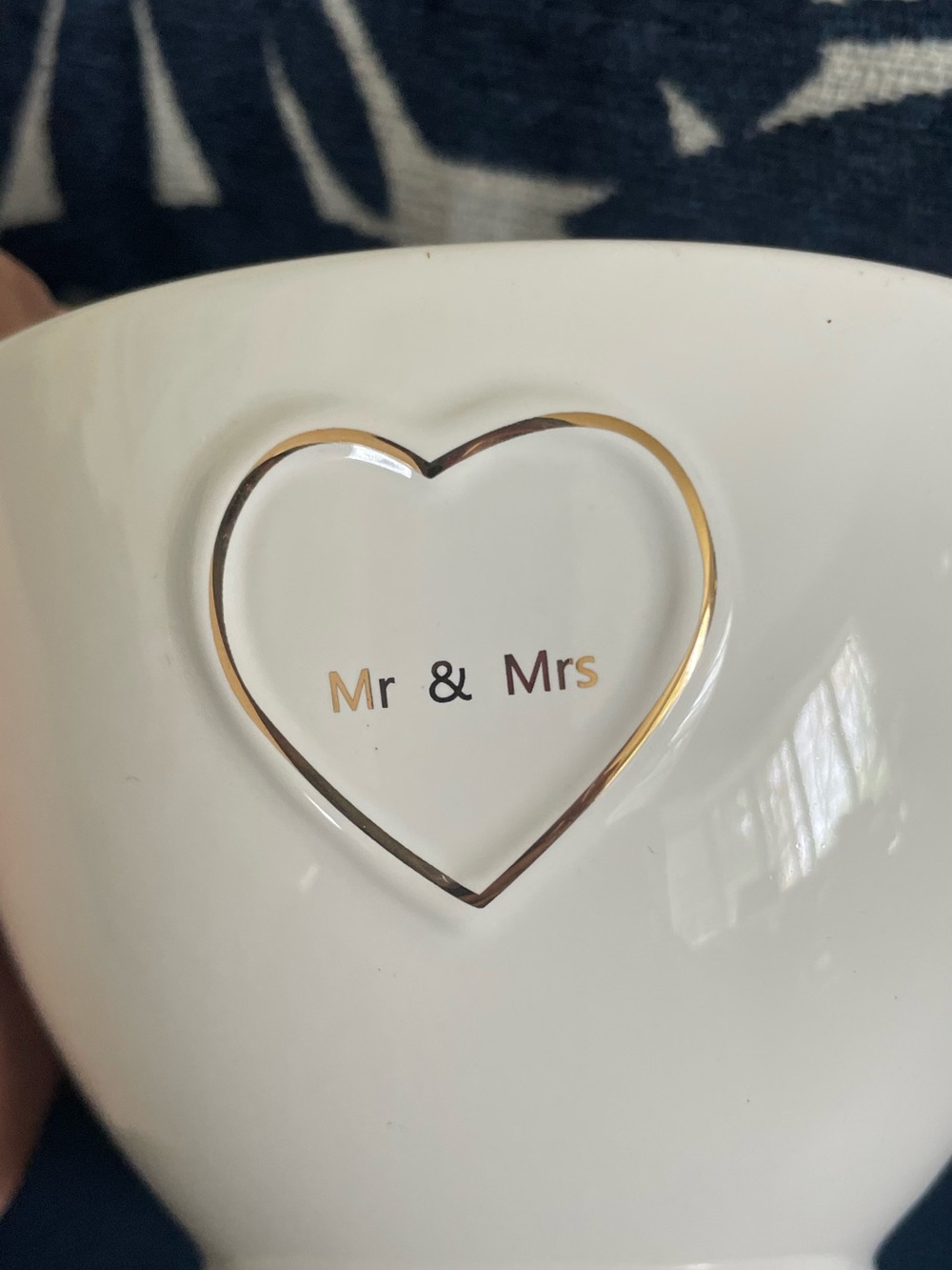 Mr & Mrs White Ceramic Mug with Gold Heart Accent